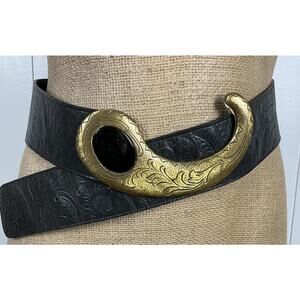 MZ Accesories of New York Y2K Black Embossed Leather and Metal Belt‎